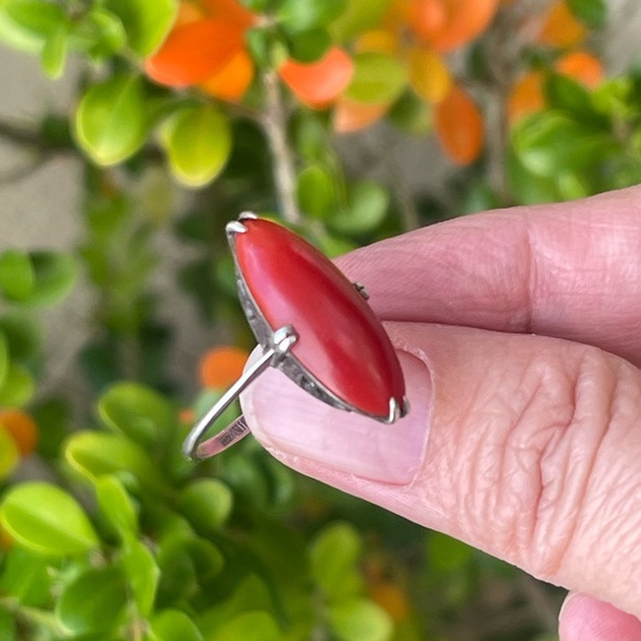 Japanese antique faux red coral silver ring - Picture 13 of 14